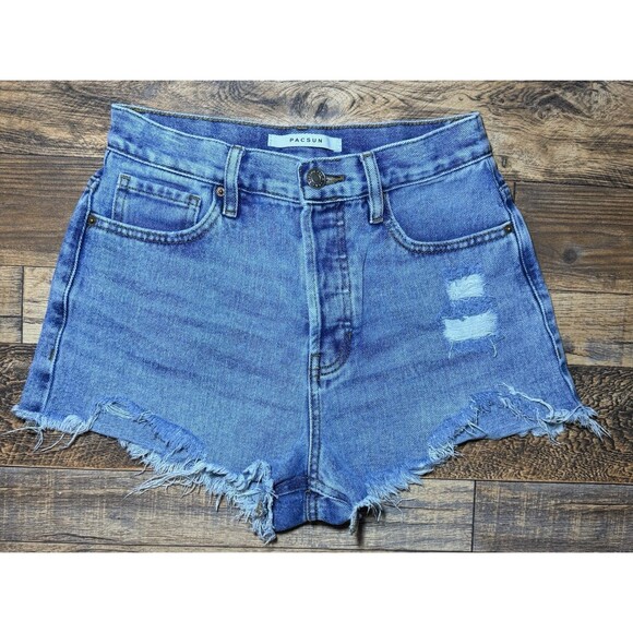 Pacsun Cut-Off Vintage High Rise Jean Short Raw Hem Distressed Cotton‎ Size 25 - Picture 1 of 5